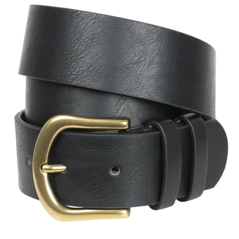 Time and Tru Double Loop Harness Black and Gold Leather Belt